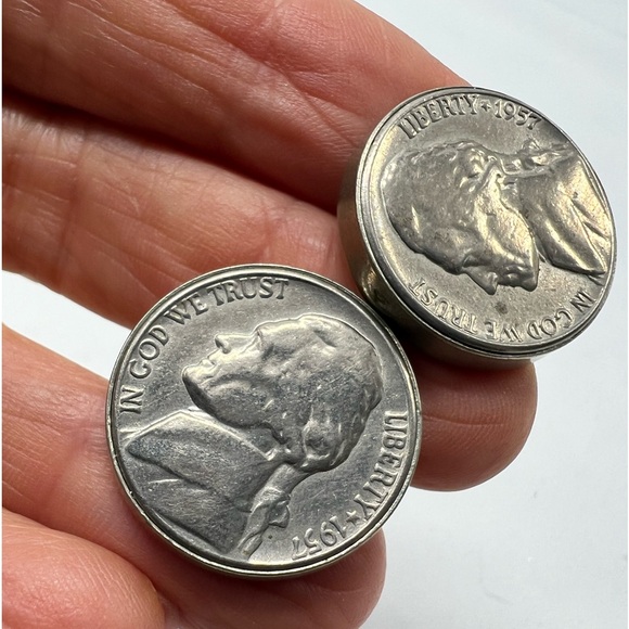 1957 Jefferson Nickels US Five Cent Coin Money Vintage Cuff Links - Picture 3 of 4